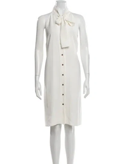 Pre-owned Lafayette 148 Tie Neck Knee-length Dress In White