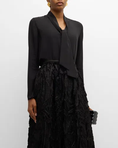 Lafayette 148 Tie-neck Silk Blouse In Black
