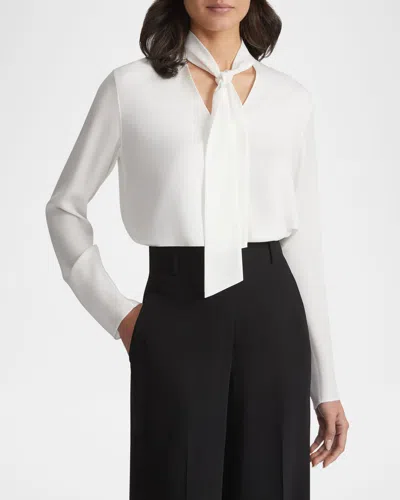 Lafayette 148 Tie-neck Silk Blouse In Cloud