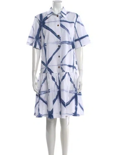 Pre-owned Lafayette 148 Tie-dye Print Knee-length Dress In White