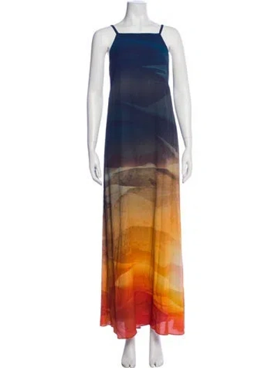 Pre-owned Lafayette 148 Tie-dye Print Long Dress In Multi