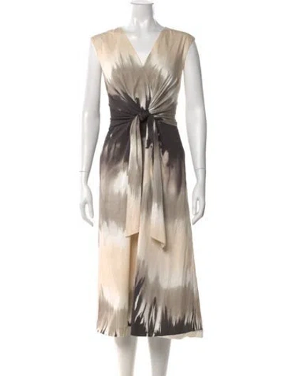 Pre-owned Lafayette 148 Tie-dye Print Midi Length Dress In Neutral