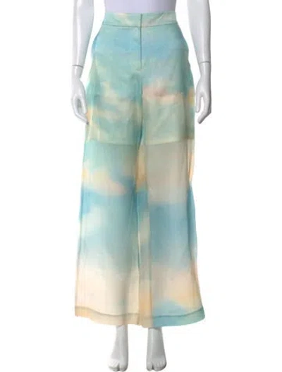 Pre-owned Lafayette 148 Tie-dye Print Wide Leg Pants W/ Tags In Blue