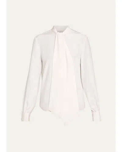 Lafayette 148 Tie-neck Silk Georgette Blouse In Cloud