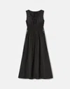 Lafayette 148 New York Gathered Waist Sleeveless Cotton Blend Midi Dress In Black