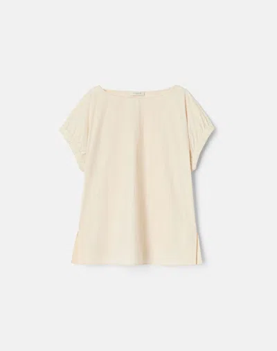 Lafayette 148 Travel Cotton Pullover Short Sleeve Blouse In Alabaster