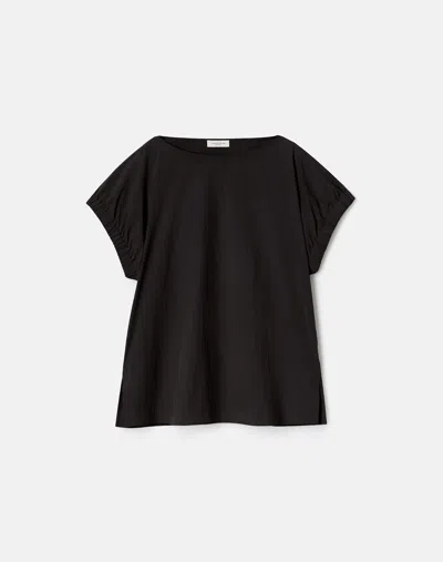 Lafayette 148 Travel Cotton Pullover Short Sleeve Blouse In Black