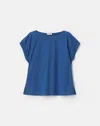 Lafayette 148 Travel Cotton Pullover Short Sleeve Blouse In Royale