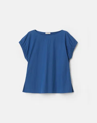 Lafayette 148 Travel Cotton Pullover Short Sleeve Blouse In Royale