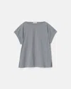 Lafayette 148 Travel Cotton Pullover Short Sleeve Blouse In Titanium