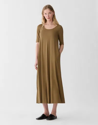 Lafayette 148 Travel Jersey Short Sleeve Midi Dress In Brown