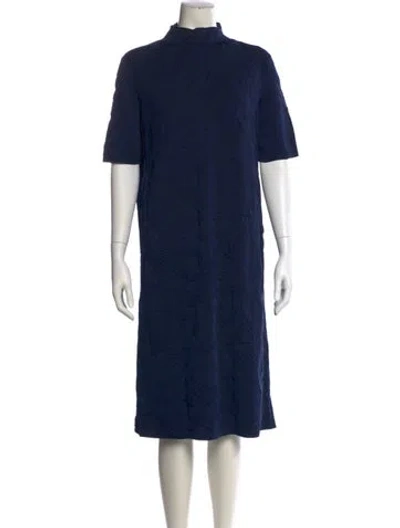 Pre-owned Lafayette 148 Turtleneck Knee-length Dress In Blue