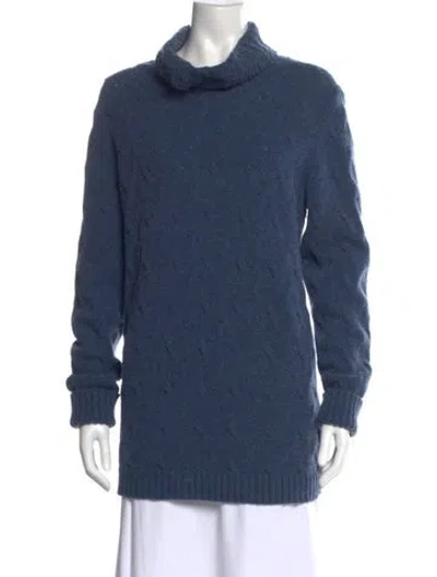 Pre-owned Lafayette 148 Turtleneck Sweater In Blue