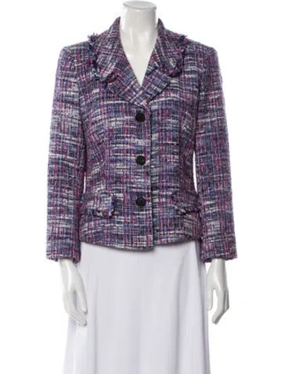 Pre-owned Lafayette 148 Tweed Pattern Blazer In Blue