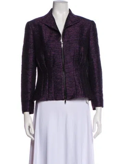 Pre-owned Lafayette 148 Tweed Pattern Blazer In Purple