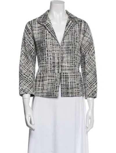 Pre-owned Lafayette 148 Tweed Pattern Blazer In White