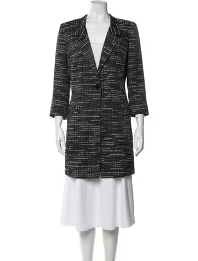 Pre-owned Lafayette 148 Tweed Pattern Coat In Black