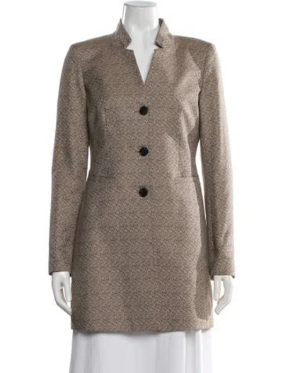 Pre-owned Lafayette 148 Tweed Pattern Coat In Brown