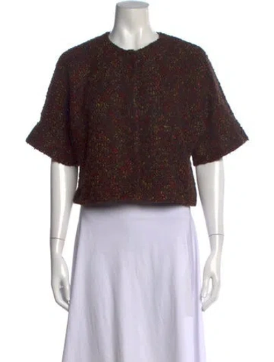 Pre-owned Lafayette 148 Tweed Pattern Crew Neck Sweater In Brown