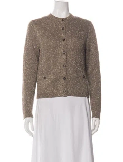 Pre-owned Lafayette 148 Tweed Pattern Crew Neck Sweater In Green