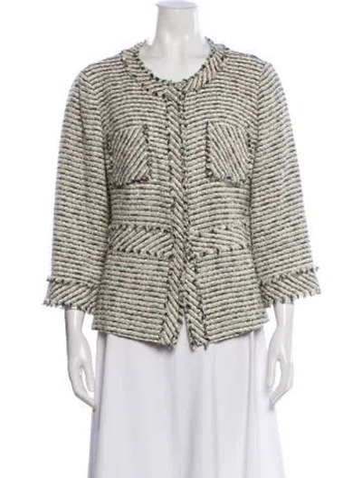 Pre-owned Lafayette 148 Tweed Pattern Evening Jacket In White