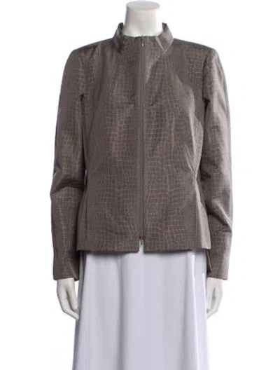Pre-owned Lafayette 148 Tweed Pattern Faux Fur Jacket In Gray