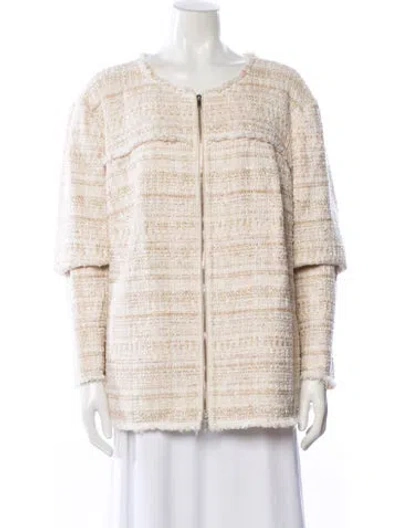 Pre-owned Lafayette 148 Tweed Pattern Faux Fur Jacket In Neutral
