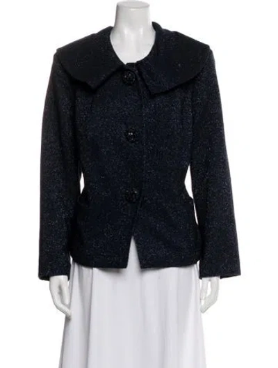 Pre-owned Lafayette 148 Tweed Pattern Jacket In Blue