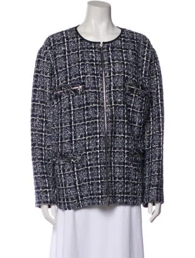 Pre-owned Lafayette 148 Tweed Pattern Jacket In Blue