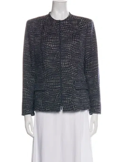Pre-owned Lafayette 148 Tweed Pattern Jacket In Blue