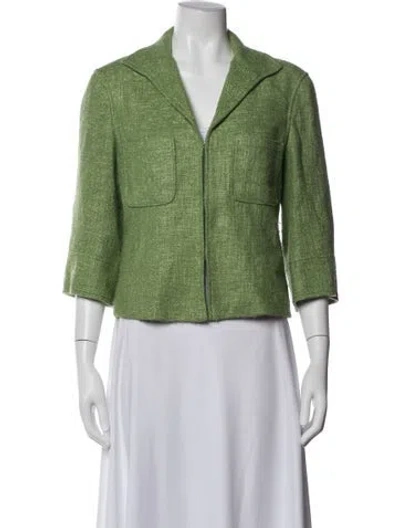 Pre-owned Lafayette 148 Tweed Pattern Jacket In Green