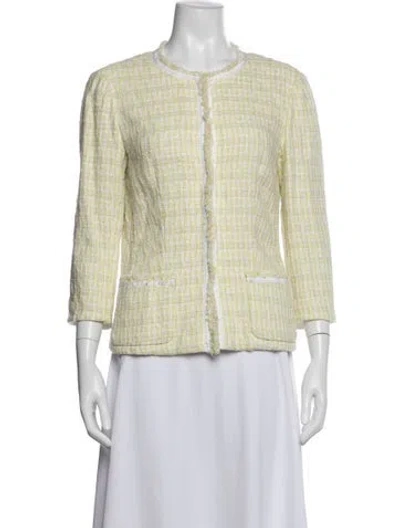 Pre-owned Lafayette 148 Tweed Pattern Jacket In Green