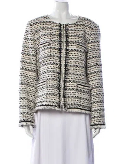 Pre-owned Lafayette 148 Tweed Pattern Jacket In White