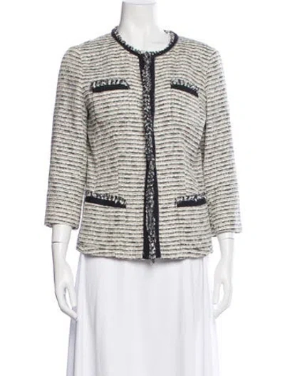 Pre-owned Lafayette 148 Tweed Pattern Jacket In White
