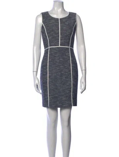 Pre-owned Lafayette 148 Tweed Pattern Mini Dress In Blue