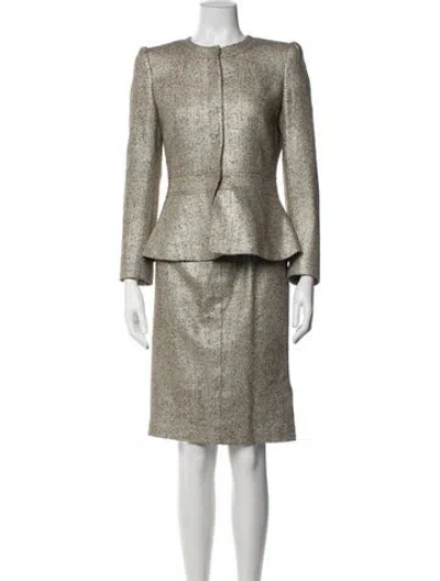 Pre-owned Lafayette 148 Tweed Pattern Skirt Set In Gold/metallic