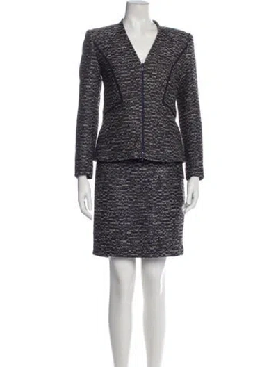Pre-owned Lafayette 148 Tweed Pattern Skirt Suit In Blue