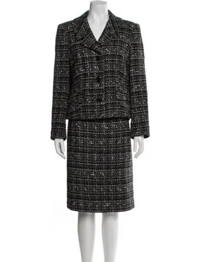 Pre-owned Lafayette 148 Tweed Pattern Skirt Suit In Blue