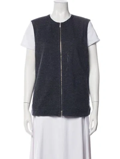 Pre-owned Lafayette 148 Tweed Pattern Vest In Blue