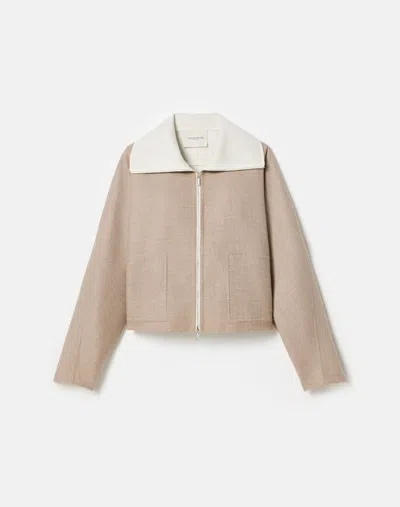 Lafayette 148 Two Tone Wool-silk Double Face Bomber Jacket In Hickory Melange,cloud
