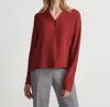 Lafayette 148 V Neck Button Blouse In Scarlet In Red