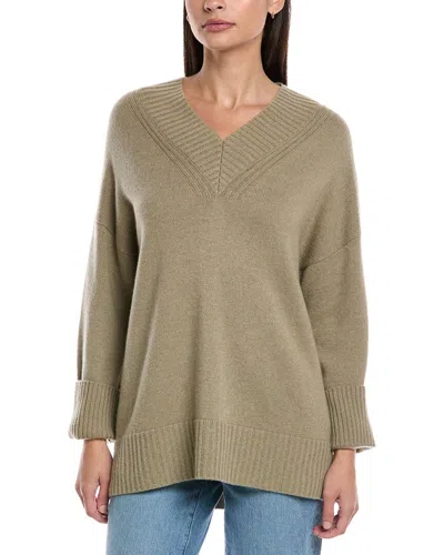 Lafayette 148 V-neck Cashmere Sweater In Green
