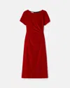Lafayette 148 Velvet Pleated Waist Midi Dress In Red