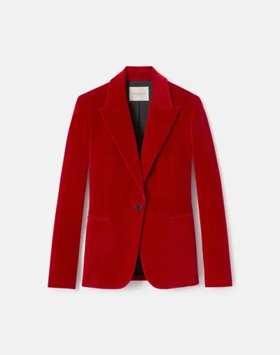 Lafayette 148 Velvet Single Button Fitted Blazer In Red