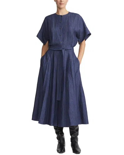 Lafayette 148 New York Vented Sleeve Linen Pintuck Shirtdress In Blue