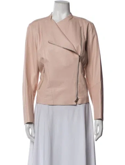 Pre-owned Lafayette 148 Vintage Leather Biker Jacket In Pink