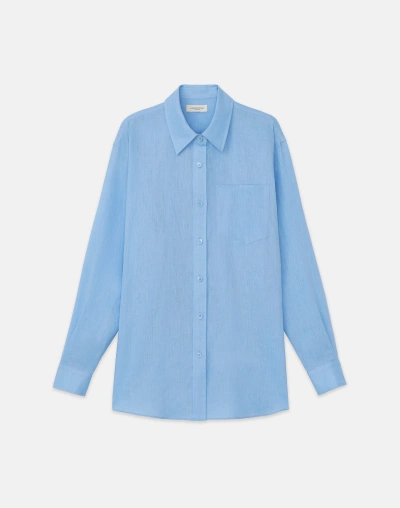 Lafayette 148 Vintage Linen Boyfriend Oversized Shirt In Blue