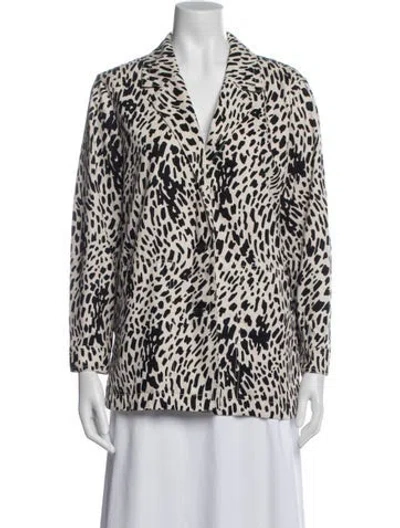 Pre-owned Lafayette 148 Virgin Wool Animal Print Blazer In Neutral