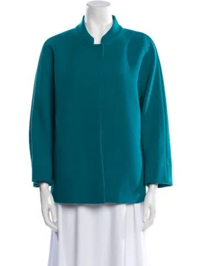 Pre-owned Lafayette 148 Virgin Wool Bomber Jacket In Blue