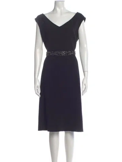 Pre-owned Lafayette 148 Virgin Wool Midi Length Dress In Blue